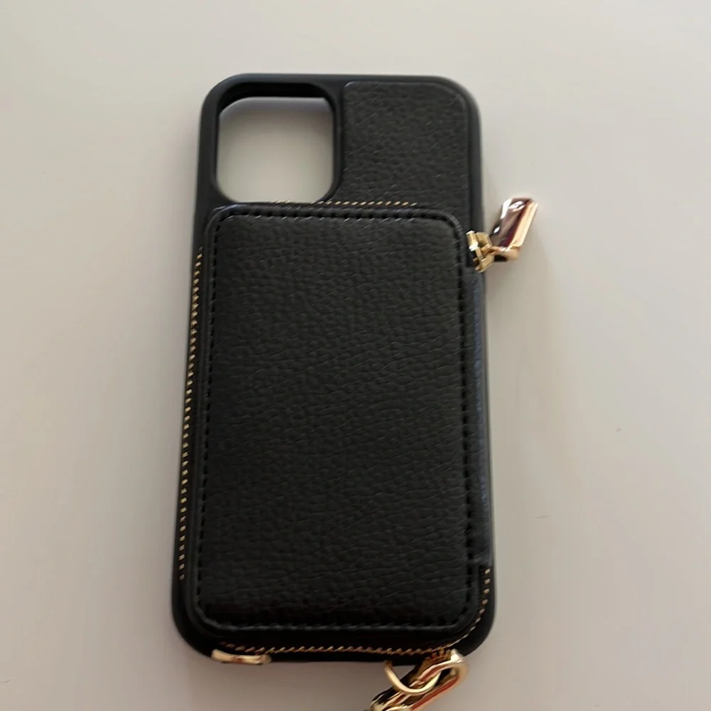NEW ZVE iPhone 13 Wallet Case Crossbody, Wristlet Phone Case- Black